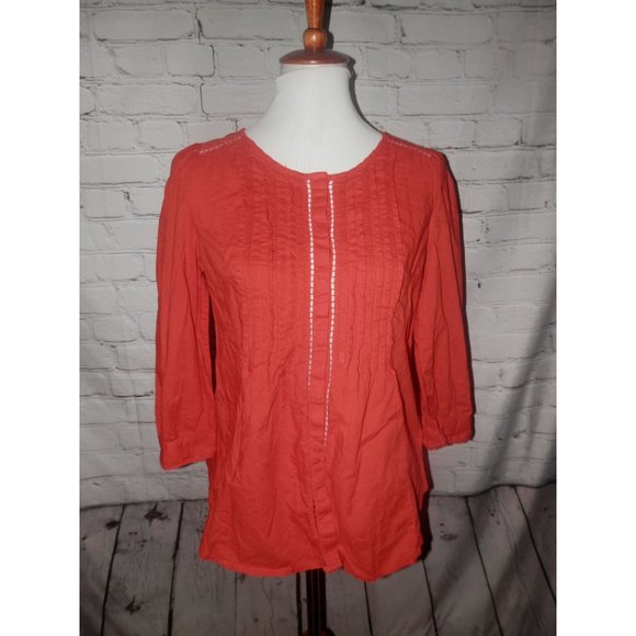 Meadow Rue Anthropologie 6 Peasant Orange Pleated - Picture 1 of 5